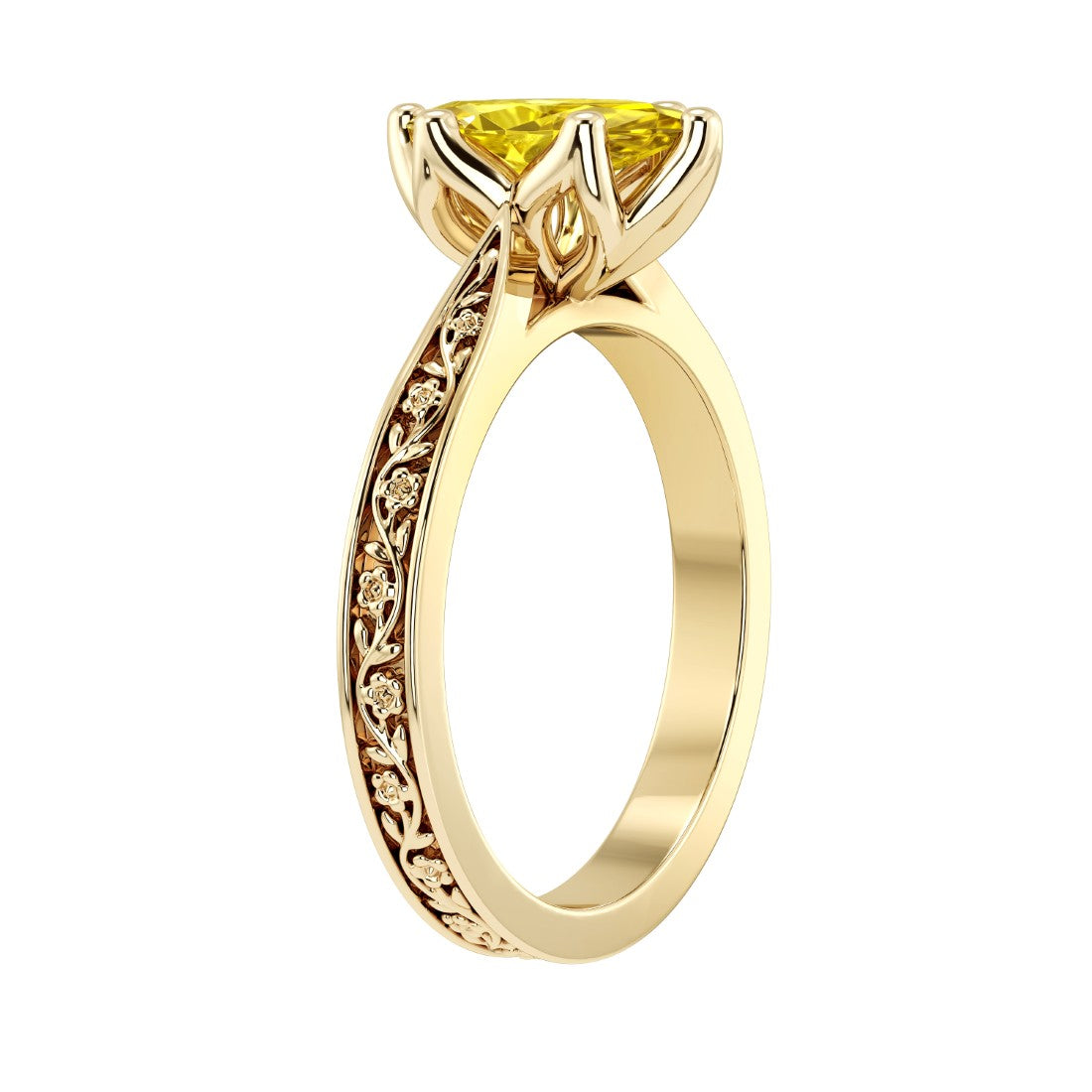 Marquise Yellow Sapphire Engagement Ring vintage engraved band 14K Gold heirloom style Pel and Co