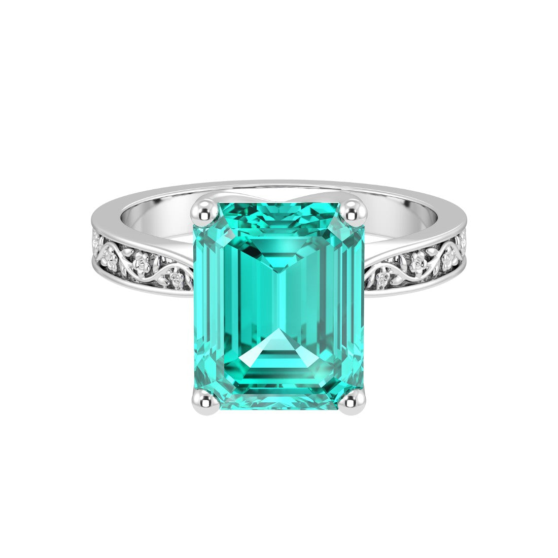 Vintage Emerald Cut Paraiba Tourmaline Ring engraved band 14K Gold collector solitaire Pel and Co
