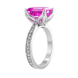 Emerald Cut Pink Sapphire Antique Style Ring engraved 14K Gold fine jewelry Pel and Co