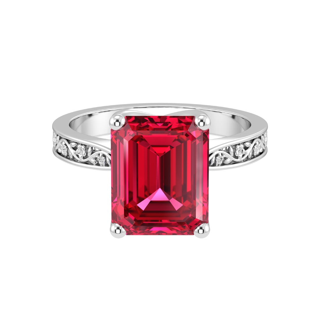 Vintage Emerald Cut Ruby Ring engraved band 14K Gold feminine heirloom solitaire Pel and Co
