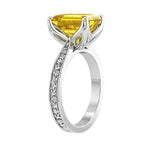 Emerald Cut Yellow Sapphire Antique Style Ring engraved 14K Gold fine jewelry September birthstone Pel and Co