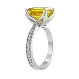 Emerald Cut Yellow Sapphire Antique Style Ring engraved 14K Gold fine jewelry September birthstone Pel and Co