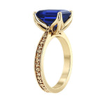 Emerald Cut Blue Sapphire Engagement Ring vintage engraved band 14K Gold luxury design Pel and Co
