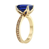 Emerald Cut Blue Sapphire Engagement Ring vintage engraved band 14K Gold luxury design Pel and Co