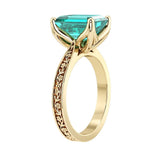 Emerald Cut Paraiba Tourmaline Engagement Ring vintage engraved band 14K Gold heirloom design Pel and Co