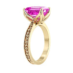 Emerald Cut Pink Sapphire Engagement Ring vintage engraved band 14K Gold timeless design Pel and Co