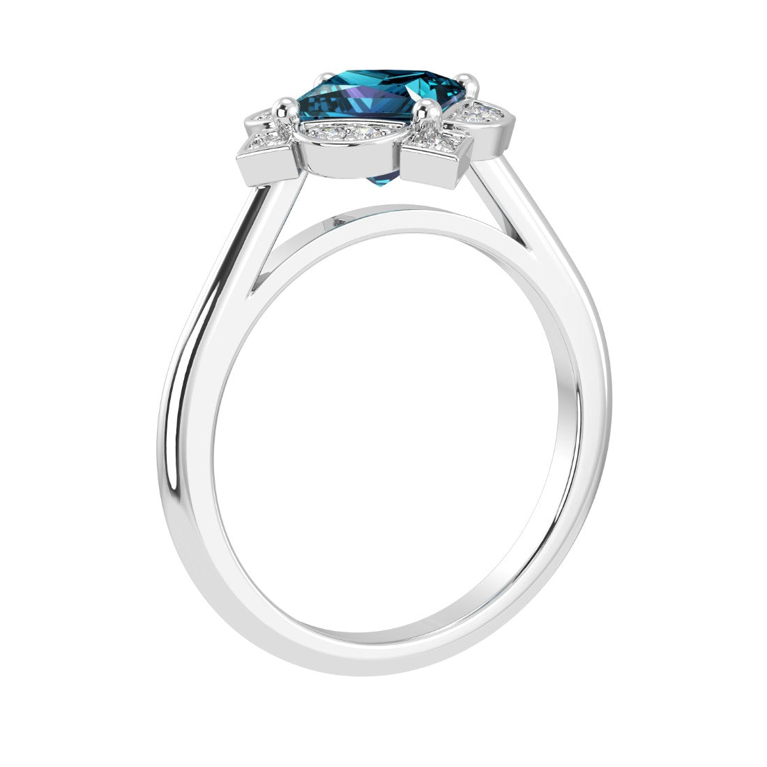 Alexandrite Vintage Style Ring princess cut halo setting 14K Gold rare gemstone jewelry Pel and Co