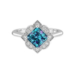 Antique Princess Cut Alexandrite Ring diamond halo 14K Gold heirloom style rare color shift ring Pel and Co
