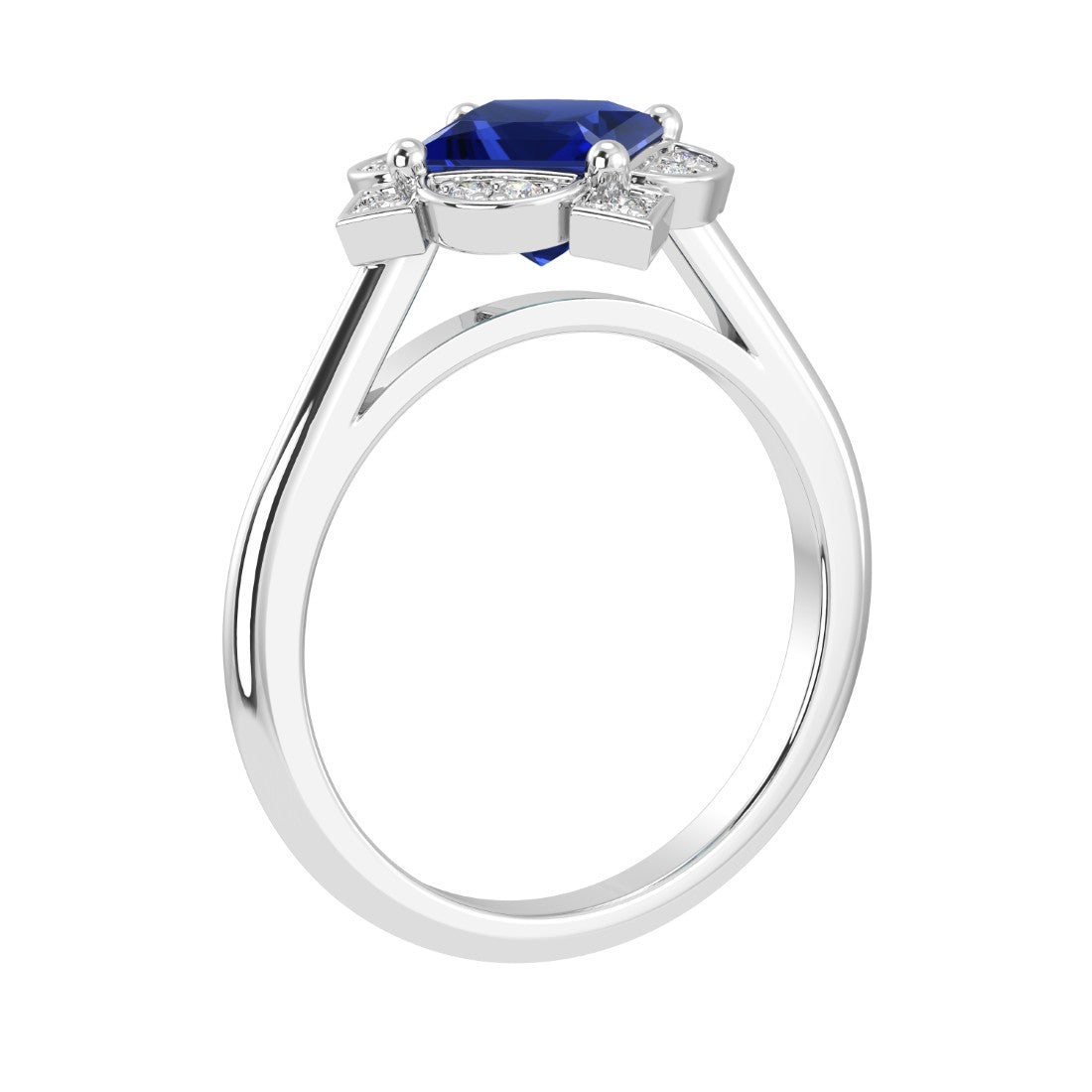 Blue Sapphire Vintage Style Ring princess cut halo setting 14K Gold fine jewelry Pel and Co