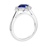 Blue Sapphire Vintage Style Ring princess cut halo setting 14K Gold fine jewelry Pel and Co