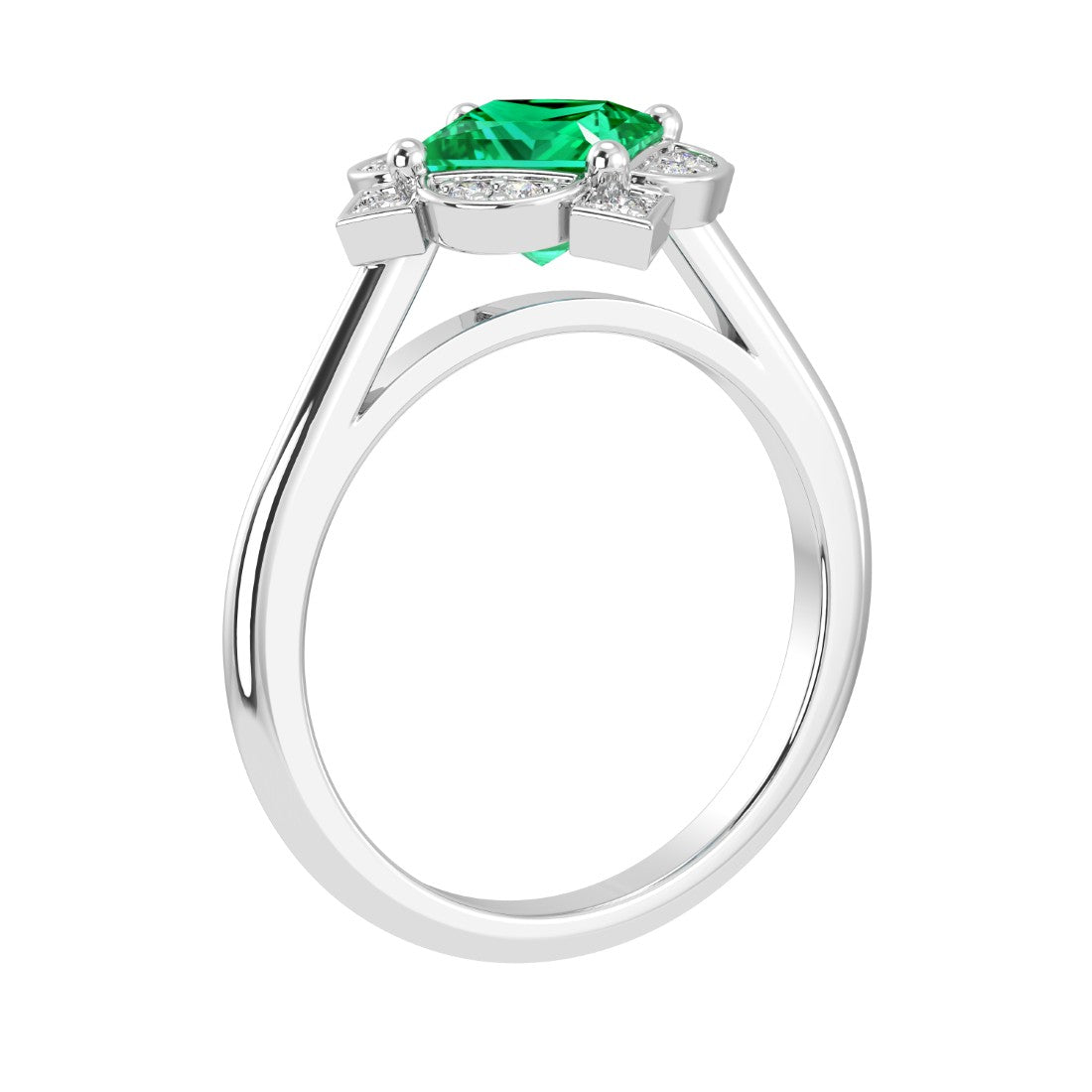 Colombian Emerald Vintage Style Ring princess cut halo setting 14K Gold luxury jewelry Pel and Co