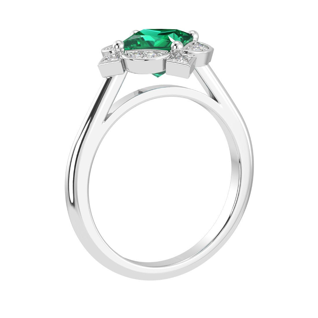 Emerald Vintage Style Ring princess cut halo setting 14K Gold luxury jewelry Pel and Co