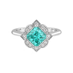 Antique Princess Cut Paraiba Tourmaline Ring diamond halo 14K Gold heirloom rare gemstone style Pel and Co