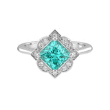 Antique Princess Cut Paraiba Tourmaline Ring diamond halo 14K Gold heirloom rare gemstone style Pel and Co