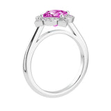Pink Sapphire Vintage Style Ring princess cut halo setting 14K Gold luxury jewelry Pel and Co