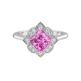 Antique Princess Cut Pink Sapphire Ring diamond halo 14K Gold heirloom engagement style Pel and Co