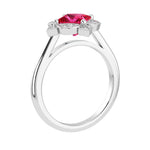 Ruby Vintage Style Ring princess cut halo setting 14K Gold luxury jewelry Pel and Co