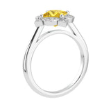 Yellow Sapphire Vintage Style Ring princess cut halo setting 14K Gold luxury jewelry Pel and Co