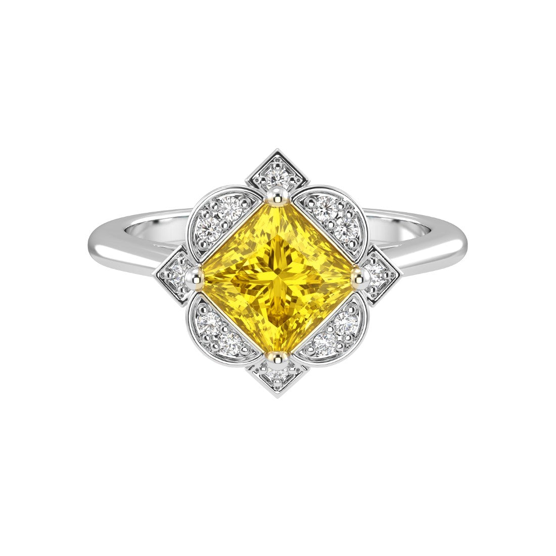 Antique Princess Cut Yellow Sapphire Ring diamond halo 14K Gold heirloom engagement style Pel and Co