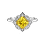 Antique Princess Cut Yellow Sapphire Ring diamond halo 14K Gold heirloom engagement style Pel and Co