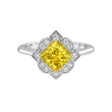 Antique Princess Cut Yellow Sapphire Ring diamond halo 14K Gold heirloom engagement style Pel and Co