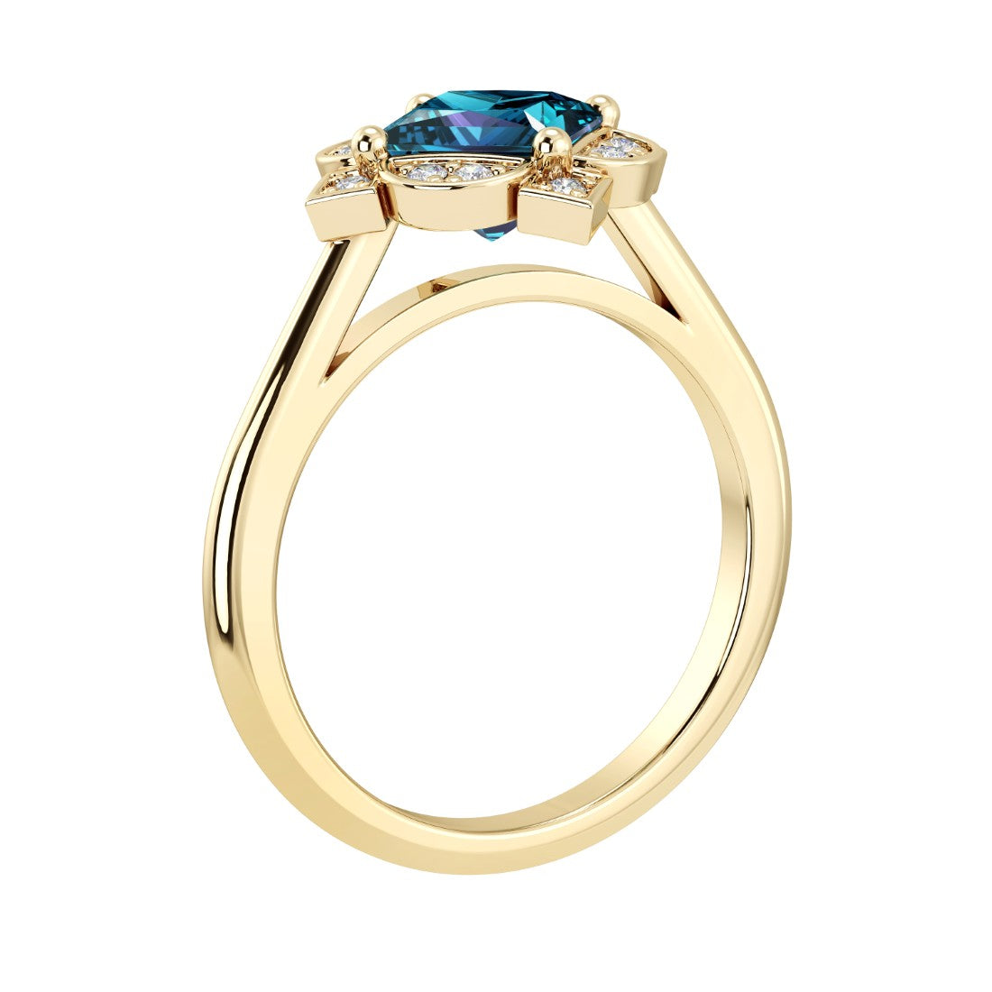Princess Cut Alexandrite Engagement Ring antique halo design 14K Gold timeless heirloom ring Pel and Co