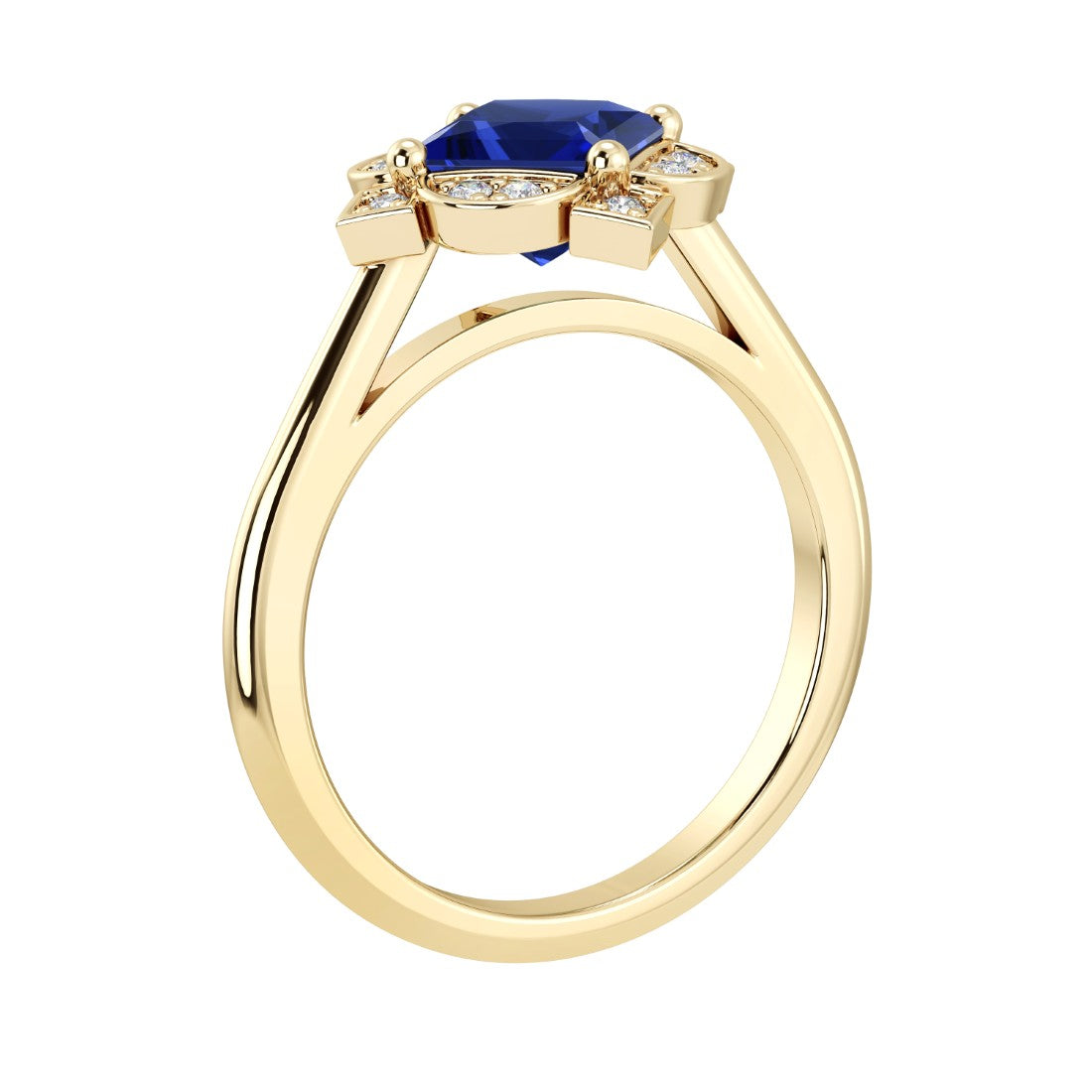 Princess Cut Blue Sapphire Engagement Ring antique halo design 14K Gold timeless September ring Pel and Co