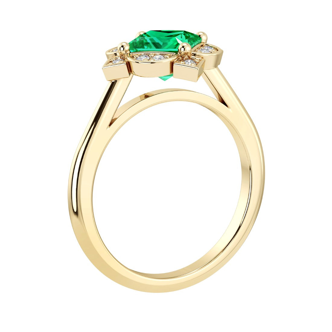 Princess Cut Colombian Emerald Engagement Ring antique halo design 14K Gold timeless ring Pel and Co
