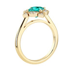 Princess Cut Paraiba Tourmaline Engagement Ring antique halo design 14K Gold glowing ring Pel and Co