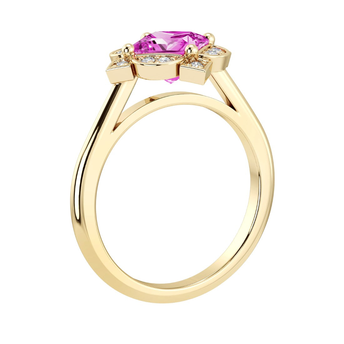 Princess Cut Pink Sapphire Engagement Ring antique halo design 14K Gold timeless ring Pel and Co
