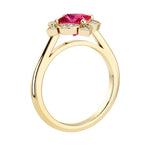 Princess Cut Ruby Engagement Ring antique halo design 14K Gold timeless red gemstone ring Pel and Co