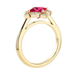 Princess Cut Ruby Engagement Ring antique halo design 14K Gold timeless red gemstone ring Pel and Co