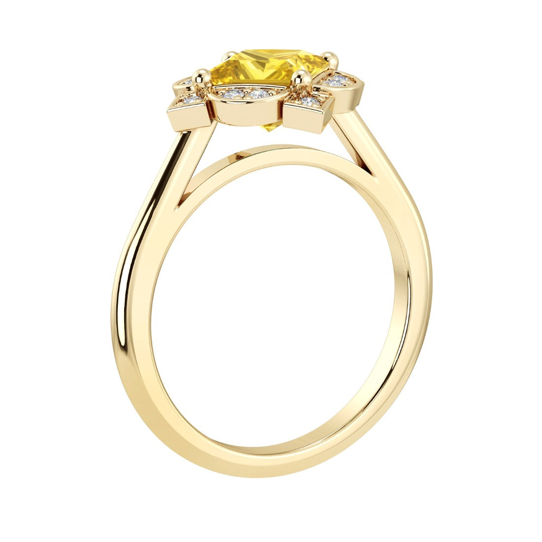 Princess Cut Yellow Sapphire Engagement Ring antique halo design 14K Gold yellow diamond look ring Pel and Co