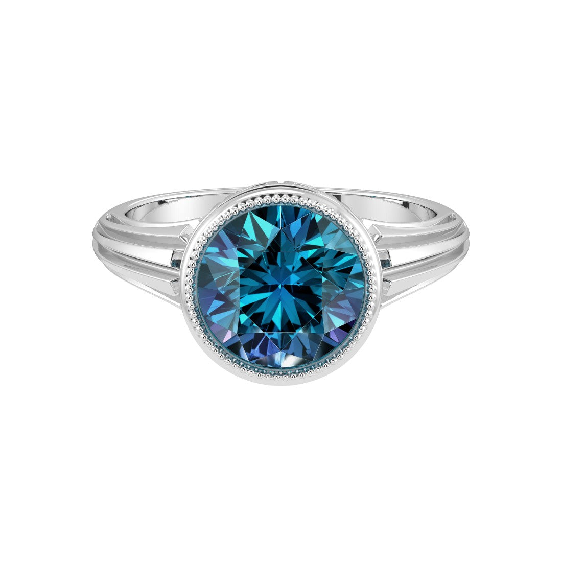 Vintage Alexandrite Bezel Ring round 8mm center stone 14K Gold Art Deco milgrain heirloom style Pel and Co