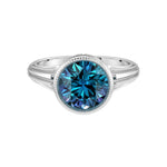 Vintage Alexandrite Bezel Ring round 8mm center stone 14K Gold Art Deco milgrain heirloom style Pel and Co