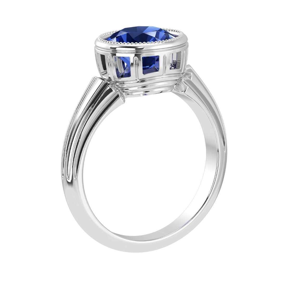 Round Blue Sapphire Bezel Ring vintage milgrain style 14K Gold luxury gemstone jewelry Pel and Co