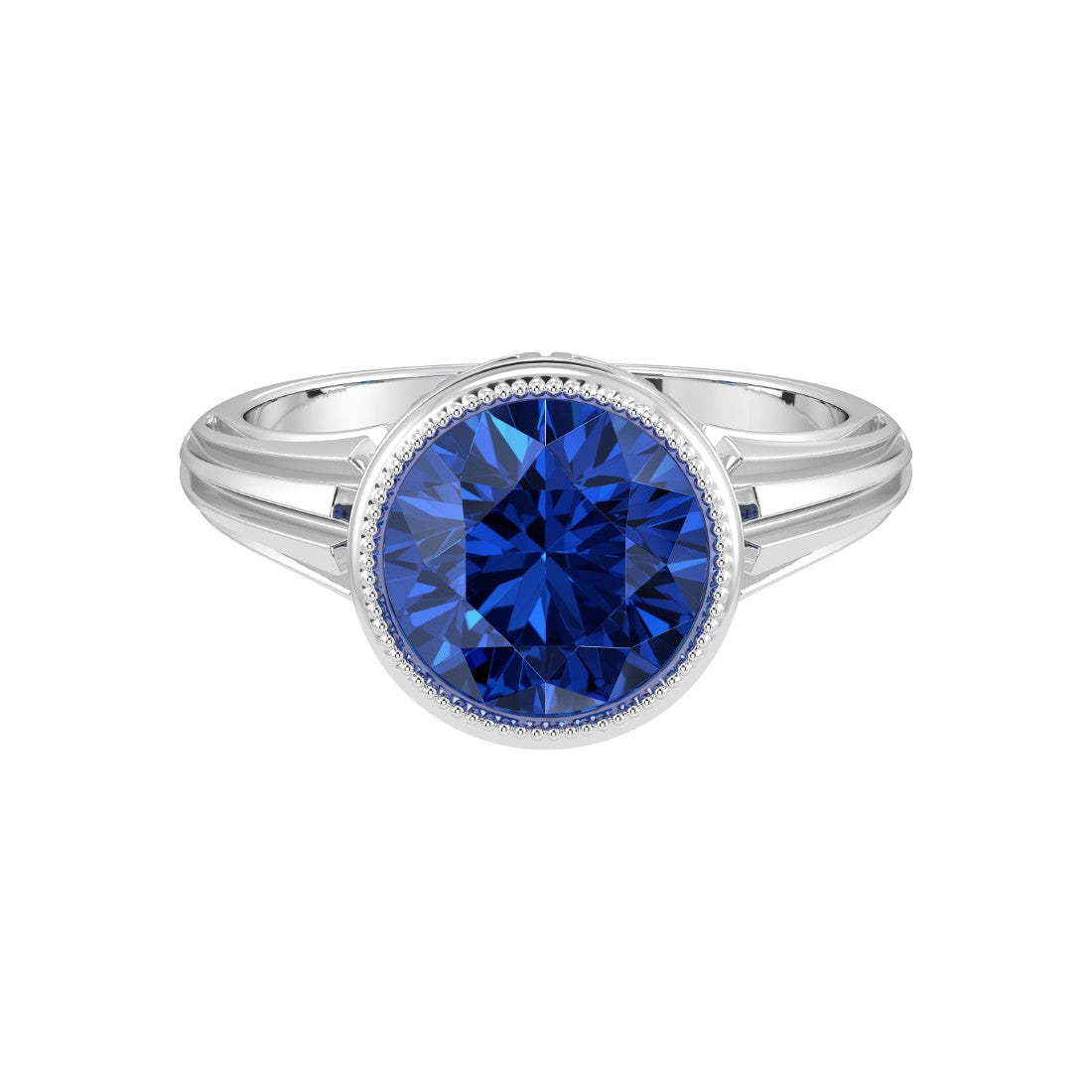 Vintage Blue Sapphire Bezel Ring round 8mm center stone 14K Gold Art Deco heirloom style Pel and Co