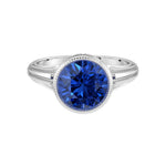 Vintage Blue Sapphire Bezel Ring round 8mm center stone 14K Gold Art Deco heirloom style Pel and Co