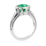 Round Colombian Emerald Bezel Ring vintage milgrain style 14K Gold rich green gemstone Pel and Co