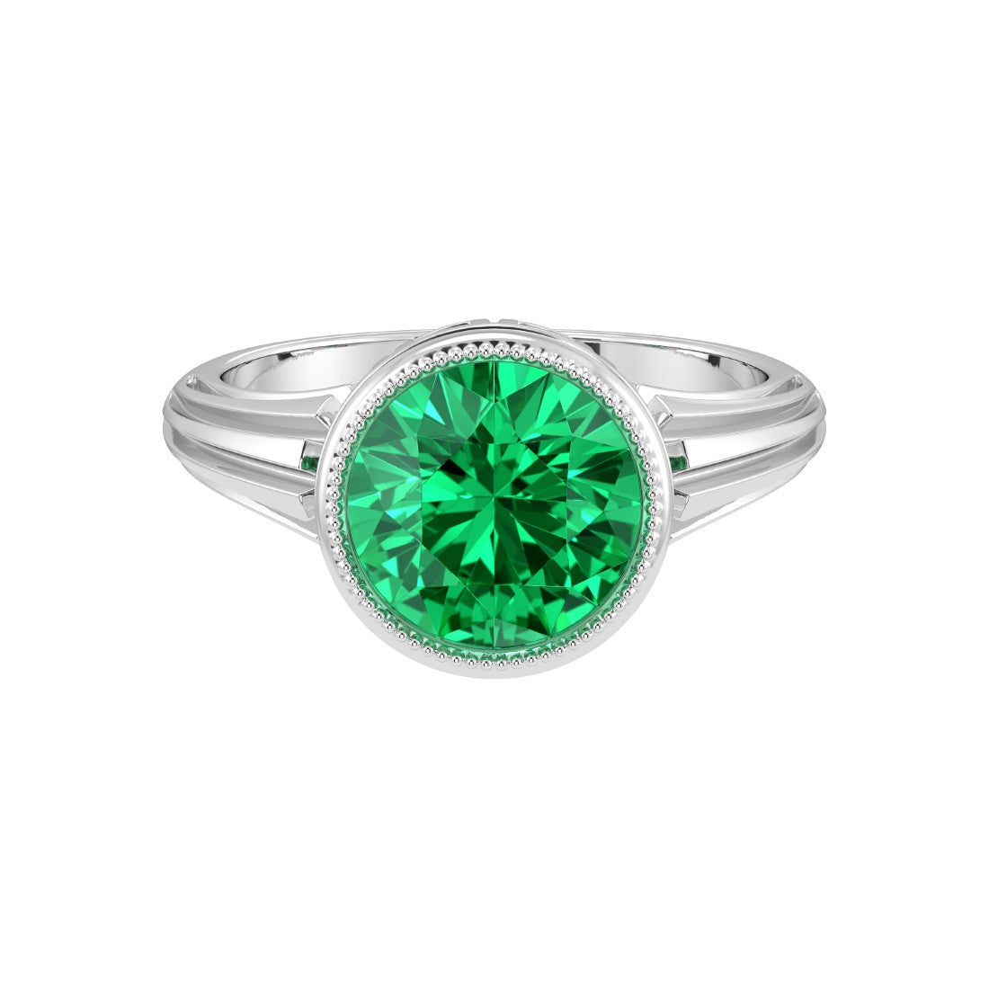 Vintage Colombian Emerald Bezel Ring round 8mm center stone 14K Gold heirloom Art Deco style Pel and Co