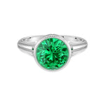 Vintage Colombian Emerald Bezel Ring round 8mm center stone 14K Gold heirloom Art Deco style Pel and Co