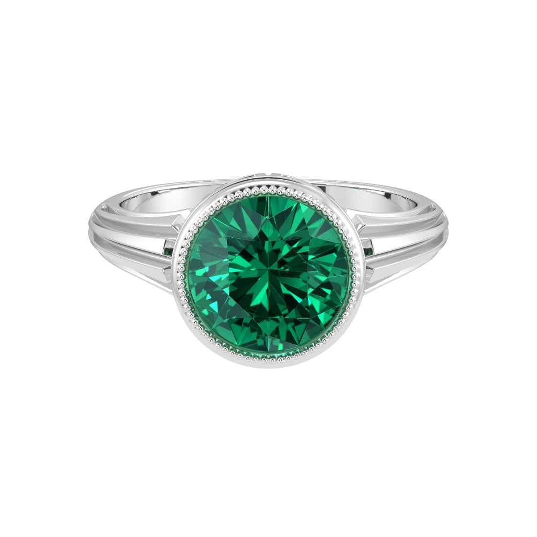 Vintage Emerald Bezel Ring round 8mm center stone 14K Gold Art Deco heirloom style Pel and Co