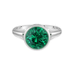 Vintage Emerald Bezel Ring round 8mm center stone 14K Gold Art Deco heirloom style Pel and Co