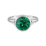 Vintage Emerald Bezel Ring round 8mm center stone 14K Gold Art Deco heirloom style Pel and Co