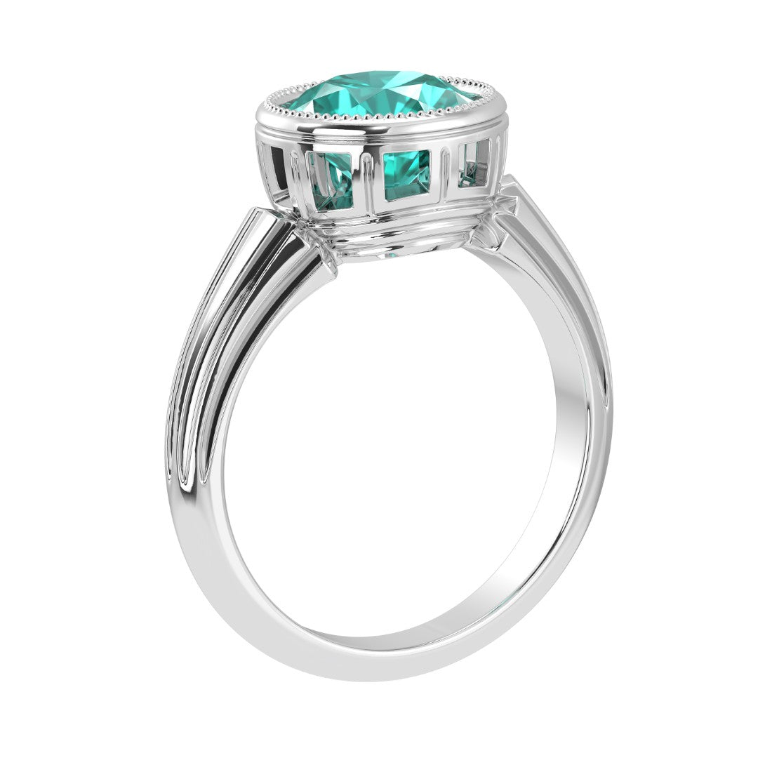 Round Paraiba Bezel Ring vintage milgrain style 14K Gold neon blue green gemstone Pel and Co