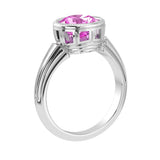 Round Pink Sapphire Bezel Ring vintage milgrain style 14K Gold luxury gemstone ring Pel and Co