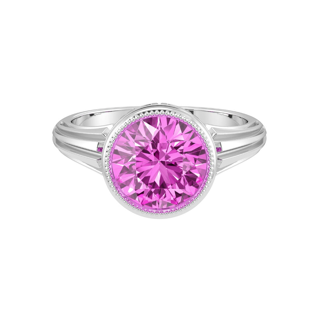 Vintage Pink Sapphire Bezel Ring round 8mm center stone 14K Gold heirloom Art Deco style Pel and Co