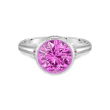 Vintage Pink Sapphire Bezel Ring round 8mm center stone 14K Gold heirloom Art Deco style Pel and Co