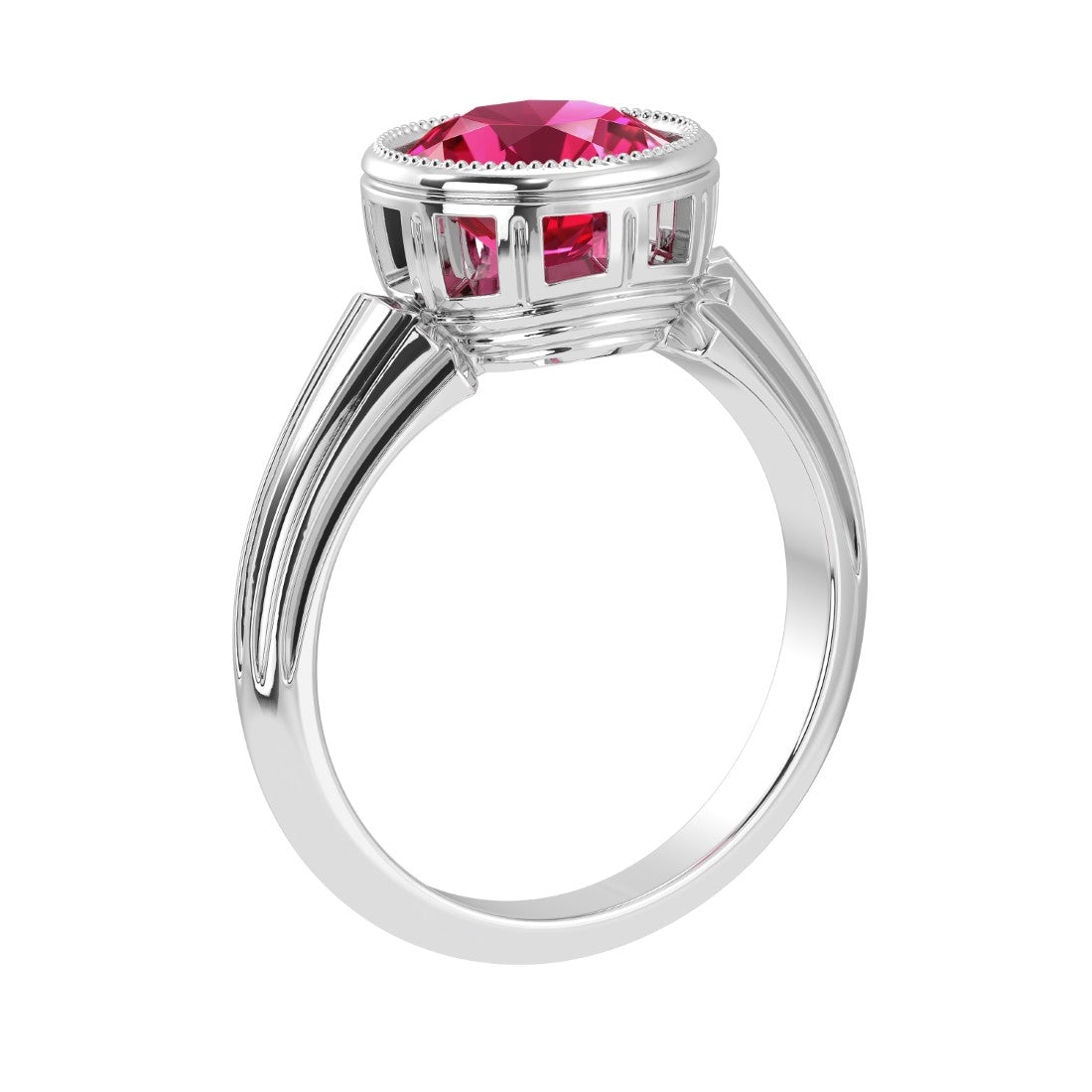 Round Ruby Bezel Ring vintage milgrain style 14K Gold luxury red gemstone Pel and Co