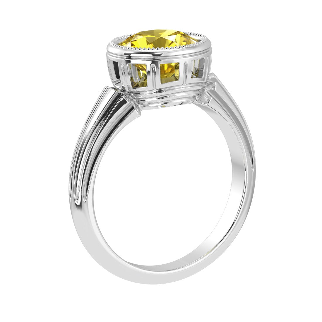 Yellow Sapphire Vintage Style Ring princess cut halo setting 14K Gold luxury jewelry Pel and Co